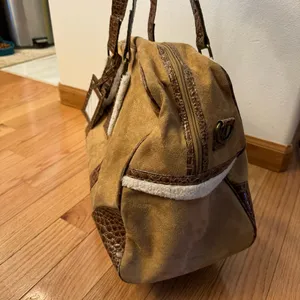 Bath Body Works Suede Faux Leather Croc Travel Duffle Bag Carry On Brown Tan 20" thumbnail 2