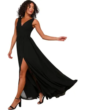 Lulus Thoughts of Hue Black Surplice Maxi Dress size Large NWT thumbnail 1
