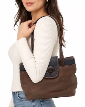 Leslie Fay Shoulder Bag Womens Medium Tote Brown Black Faux Lizard Trim thumbnail 1