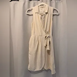 Anthropologie Linen Wrap Dress Cream Sleeveless Tie Waist XS thumbnail 2