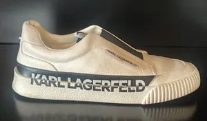 KARL LAGERFELD PARIS Josie Leather White Black Slip-On Sneakers $129 EUC Wmn’s 7 thumbnail 1