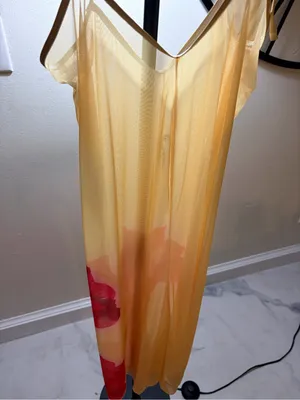Sheer Cream Slip Dress with Red Hem Accent thumbnail 1
