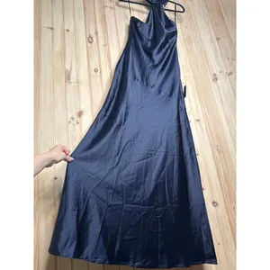 NWT Lulus Madalena Navy Satin Cowl Back Maxi Dress Holiday Banquet Gala Party S thumbnail 5