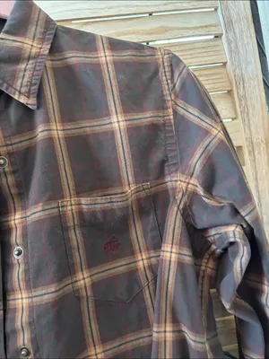 Lauren Ralph Lauren Brown Plaid Casual Snap Front Shirt Petite Small thumbnail 2