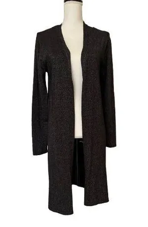 Tahari Woman’s Open Front Long Line Black Cardigan, Sz M thumbnail 1