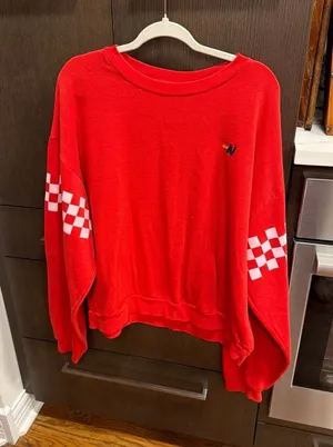 Aviator Nation red sweatshirt blue white checkered sleeve XL thumbnail 1
