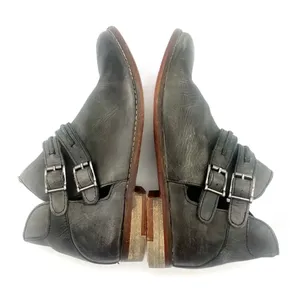 Free People Braeburn Distressed Gray Leather Ankle Boots 37 Double Buckle Strap thumbnail 10