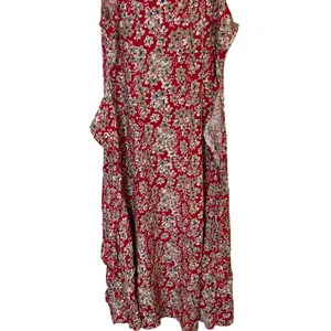 Vintage 90s Toyjours Floral Maxi Dress M Red Rayon Button Front Tie Back thumbnail 5