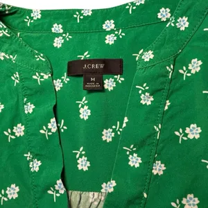 J.Crew Green Floral Print V Neck Short Sleeve Blouse Feminine Cheerful Botanical Medium thumbnail 3