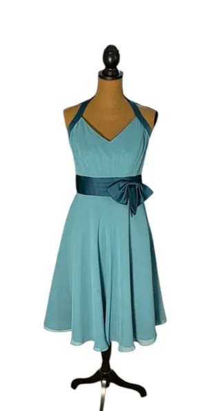 Vintage Alfred Angelo Y2K Aqua Halter Formal Dress Fairy Halloween Costume US 8 thumbnail 1
