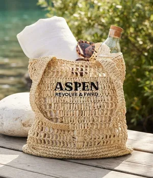 ASPEN REVOLVE & FWRD" Woven Straw Beach Tote Bag - new thumbnail 1