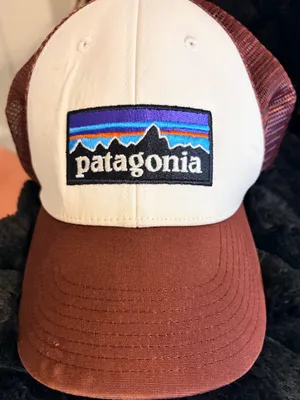Patagonia Two-Tone Trucker Hat in White & Brown with Multicolor Logo thumbnail 2