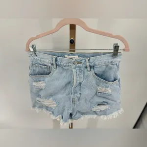 PacSun distressed button fly vintage high rise denim shorts size 30 100% cotton thumbnail 5