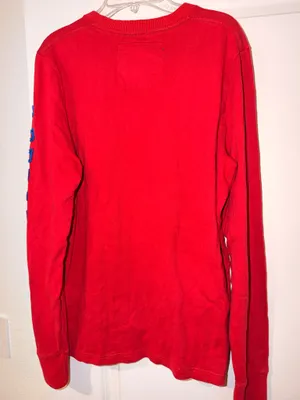 Abercrombie & Fitch Red Long-Sleeve Tee with Blue Logo Sleeve thumbnail 4