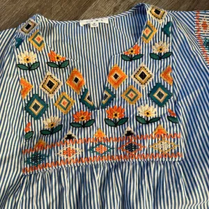 THML blue and white striped embroidered top size M thumbnail 6