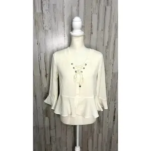 NWT Frye‎ Women's Lace-Up Bell Sleeve Blouse Ivory Size Small Casual Spring thumbnail 2