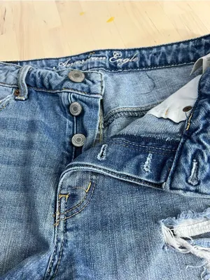 American Eagle Denim Shorts Women Size 8 Blue Distressed Button Fly Y2K Cutoff thumbnail 14