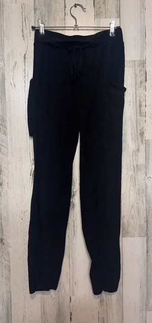 Black Jogger Pants Womens XS Elastic Drawstring Waist Soft Knit Sweatpants with thumbnail 1