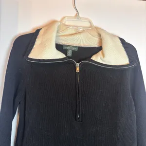 Lauren Jeans Co Ralph Lauren Sweater L Black Cream Cotton 1/4 Zip Pullover thumbnail 3