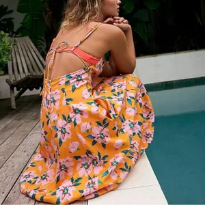 Free People Finer Things Printed Halter Midi Dress Sunshine Combo Medium thumbnail 7