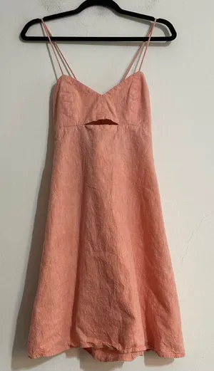 Hoodlamb Hemp Tailor Organic Cotton Flowy Back Tie Cut Out Dress Peach Coastal thumbnail 1