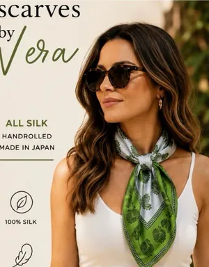 Vtg VERA Scarves By Vera Green 100% Silk Square Scarf 27” X 27” Made In Japan thumbnail 1
