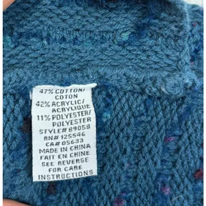Habitat Sweater Blue Speckled Mock Neck Chunky Knit Rolled Cuff Lagenlook Boho L thumbnail 9