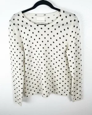CYNTHIA ROWLEY 100% 2-Ply Cashmere Cream Polka Dot Long Sleeves Sweater Medium thumbnail 1