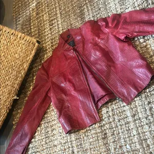 XOXO Vintage Y2K Red Crocodile Leather Biker Jacket Size Medium thumbnail 4