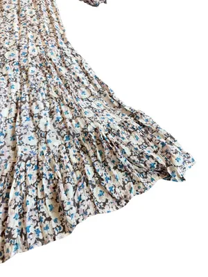 Z Supply Ivory Blue Floral Tiered Maxi Dress Long Sleeve Bohemian Small Women's thumbnail 11