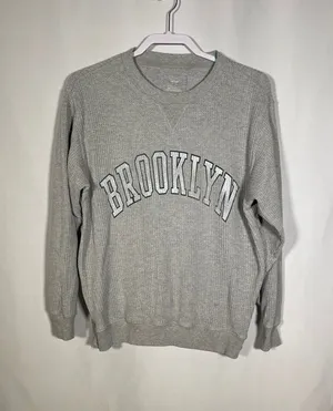 Aerie Womens Brooklyn Waffle Crewneck Sweatshirt Gray Xs Oversized thumbnail 1