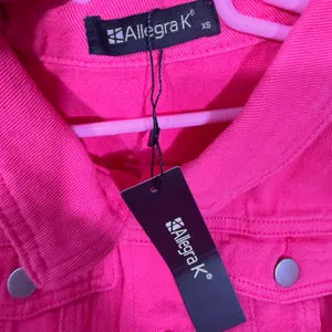 NWT Allegra K Fuchsia Denim Vest Button Front Flap Pocket Slim‎ XS thumbnail 9