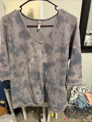 XCVI Mauve and Blue Waffle V-Neck Sweater thumbnail 1