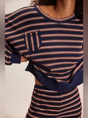NWT Free People FP Intimately Make It Happen Pullover - brown / navy - XS thumbnail 5