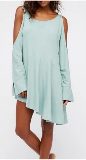 Free People Women’s Light Blue Cold Shoulder Tunic Dress S Boho Indie Summer thumbnail 1
