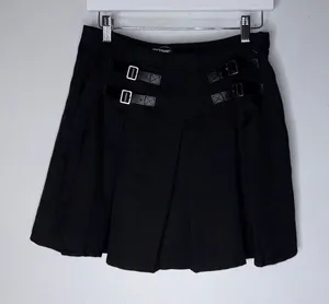 Hot‎ Topic Black Double Pleated Mini Skirt Grunge Dark Academia Women's M thumbnail 1