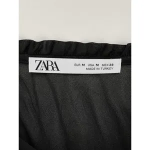 Zara Black Ruffle Button Front Sheer Mini Dress Medium with Camisole Slip thumbnail 6