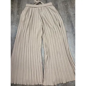 Alice Blue Taupe Beige Flowy Accordion Wide Leg Palazzo Pants Belted Large thumbnail 4