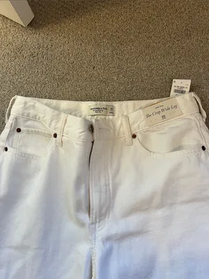 Abercrombie & Fitch White Wide-Leg Jeans thumbnail 3