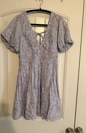 Altar'd State Floral Blue Puff Sleeve Dress thumbnail 1