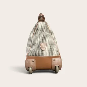 Vintage London Fog Brown Houndstooth Travel Tote with Leather Trim thumbnail 4