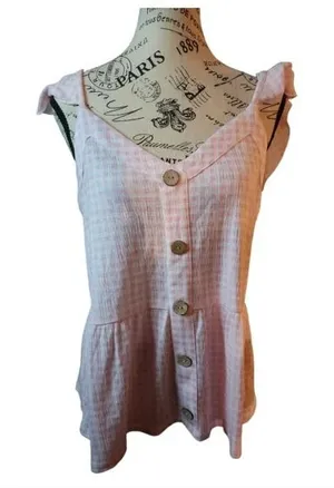 NWT Belle by Bellidini Pink/White Blouse Size Medium Very Stretchy Material thumbnail 1
