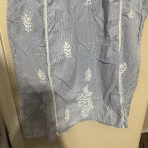 Jayshree Dalal Blue White Seersucker Floral Embroidered Tunic Dress Medium thumbnail 6
