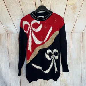 Dana Scott Chunky Cozy Oversized Bow Christmas Holiday Ugly Sweater Small thumbnail 2