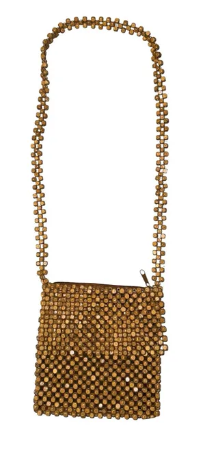 Wooden Beaded Crossbody Bag Purse Boho Hippie Granola Natural Textured‎ 7x7.5 thumbnail 1