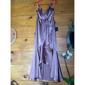 NWT Lulus Enchanted Moments Mauve Pink Satin Ruffled High-Low Dress Wedding Sz S thumbnail 2