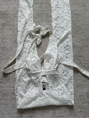 White Lace Halter Cutout Jumpsuit (Size XXS) thumbnail 3