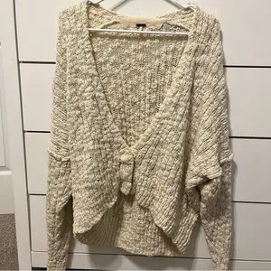 Free People Cream Button Front Cardigan Sweater thumbnail 2