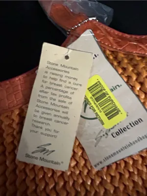 Stone Mountain Havana Orange Woven Tote Bag Tan Trim Flower Charm NWT thumbnail 14