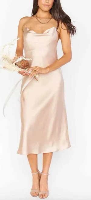 Show‎ Me Your Mumu L Verona Champagne Beige Satin Slip Dress Cowl Midi Wedding thumbnail 1